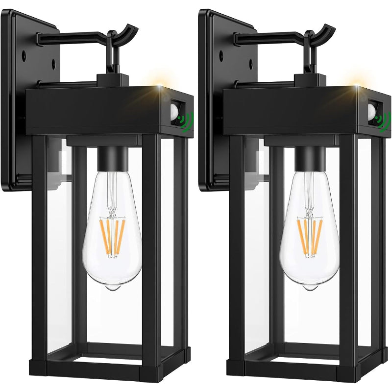 2‑Pack Large Motion‑Sensor Solar Outdoor Wall Sconces