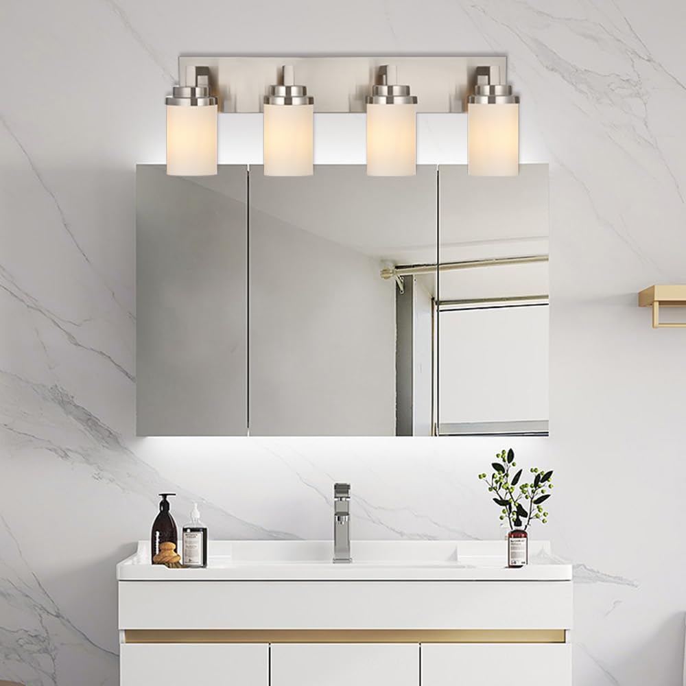 Brushed‑Nickel 4‑Light Bathroom Vanity Wall Sconce
