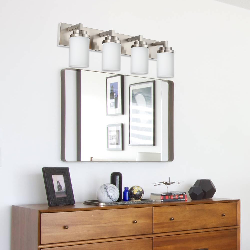 Brushed‑Nickel 4‑Light Bathroom Vanity Wall Sconce