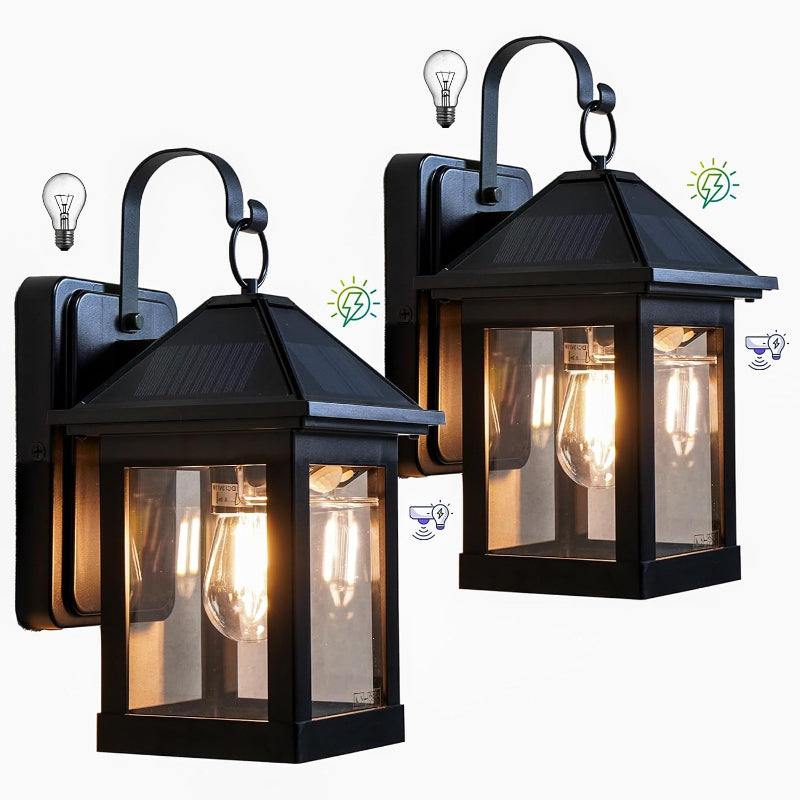 2‑Pack 3‑Mode Motion Sensor Solar Outdoor Wall Sconces