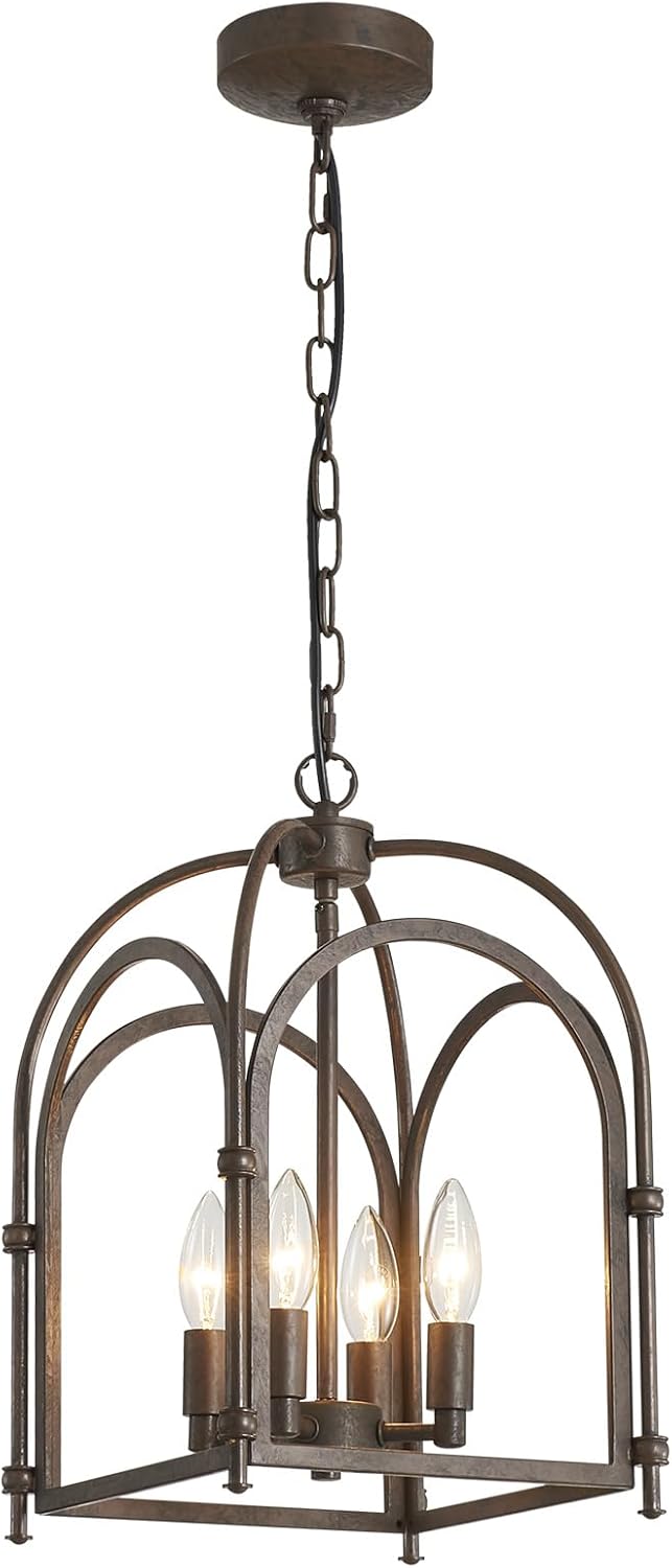 Farmhouse 4‑Light Lantern‑Cage Dining Chandelier