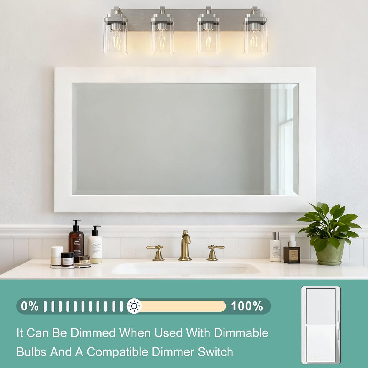 4‑Light Nickel Modern Bathroom Vanity Light