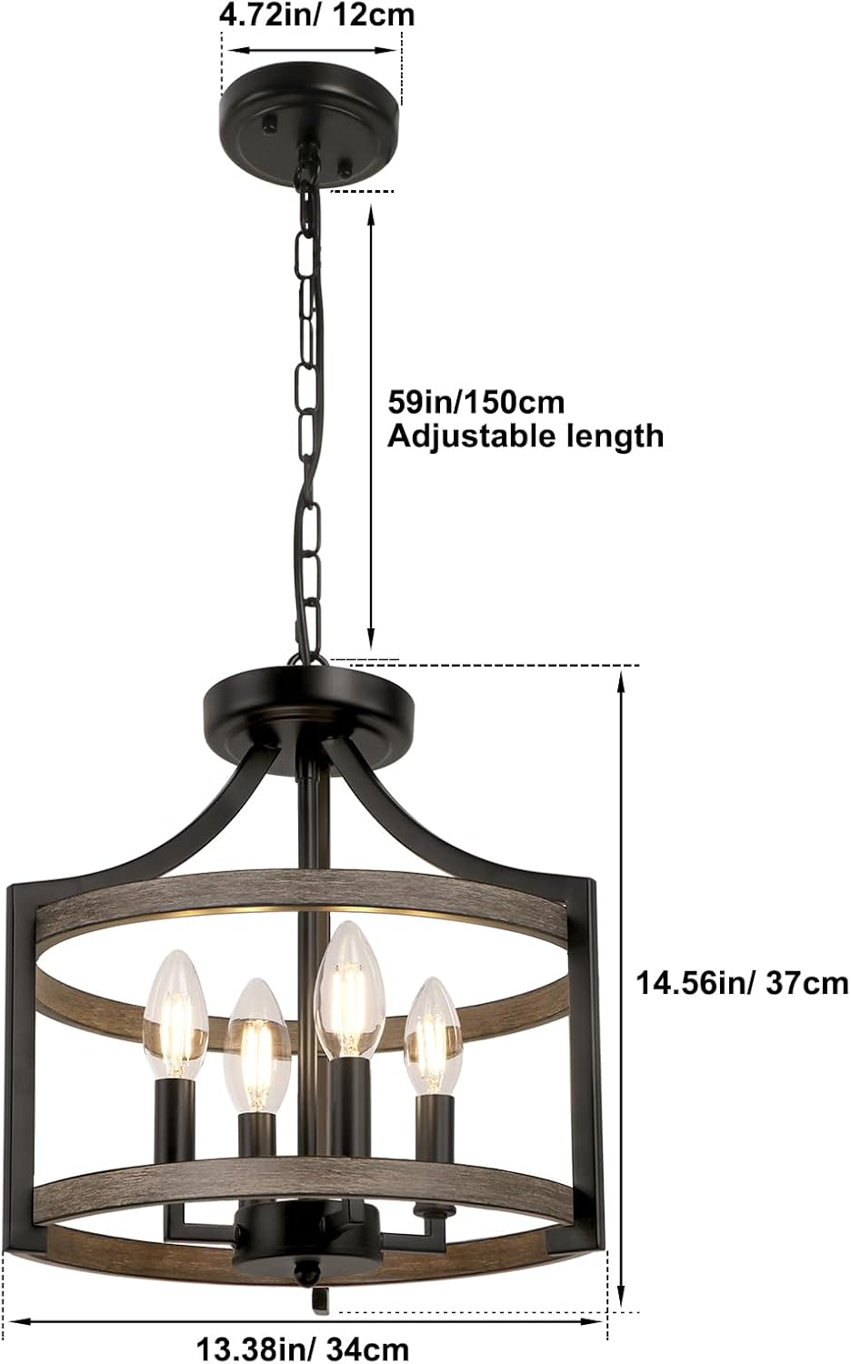 Farmhouse 4‑Light Convertible Rustic Chandelier