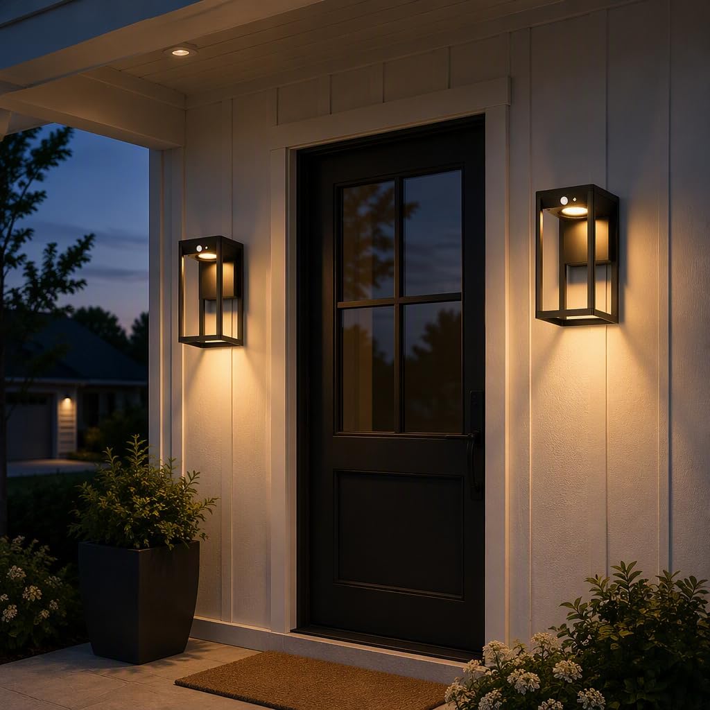 2‑Pack Motion Sensor Waterproof Solar Outdoor Wall Sconces