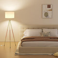 Mid‑Century Wood Tripod Dimmable Floor Lamp