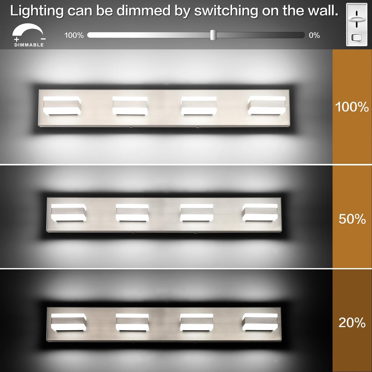 Brushed‑Nickel 4‑Light LED Bathroom Vanity Light
