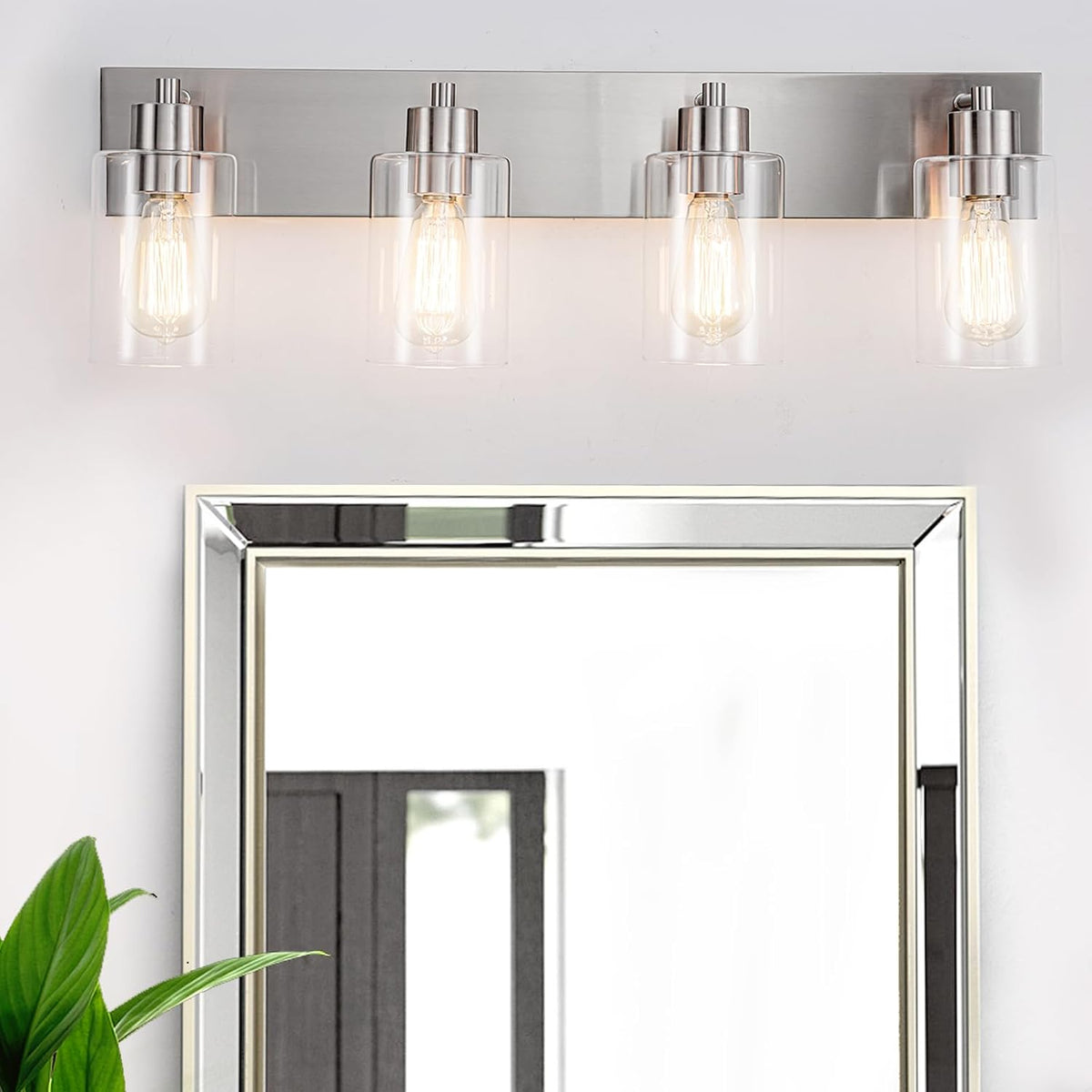 Brushed‑Nickel 4‑Light Bathroom Vanity Light with Clear Glass