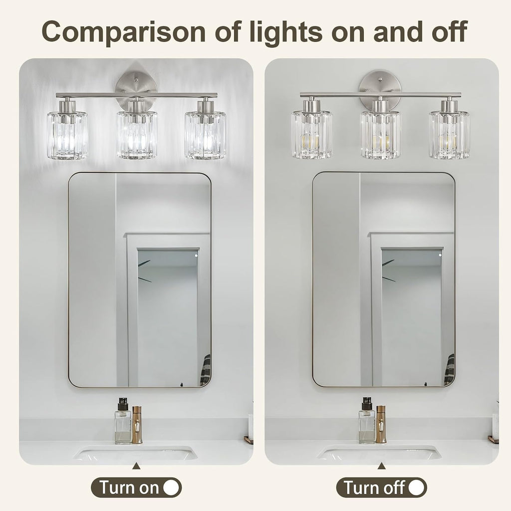 Brushed‑Nickel 3‑Light Crystal Bathroom Vanity Light