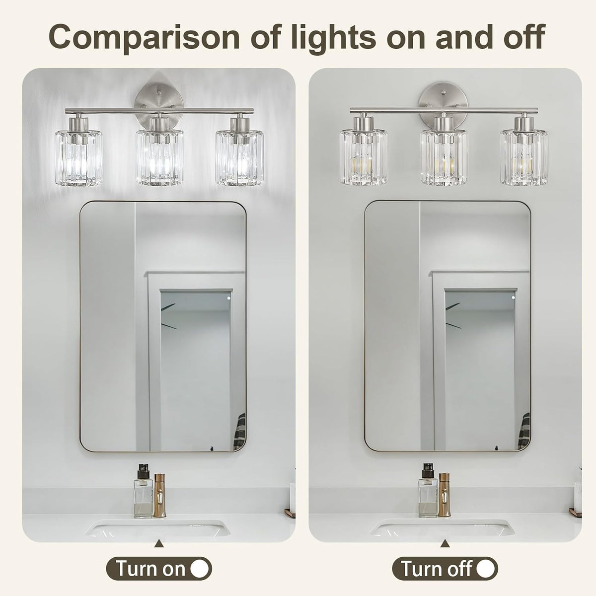 Brushed‑Nickel 3‑Light Crystal Bathroom Vanity Light