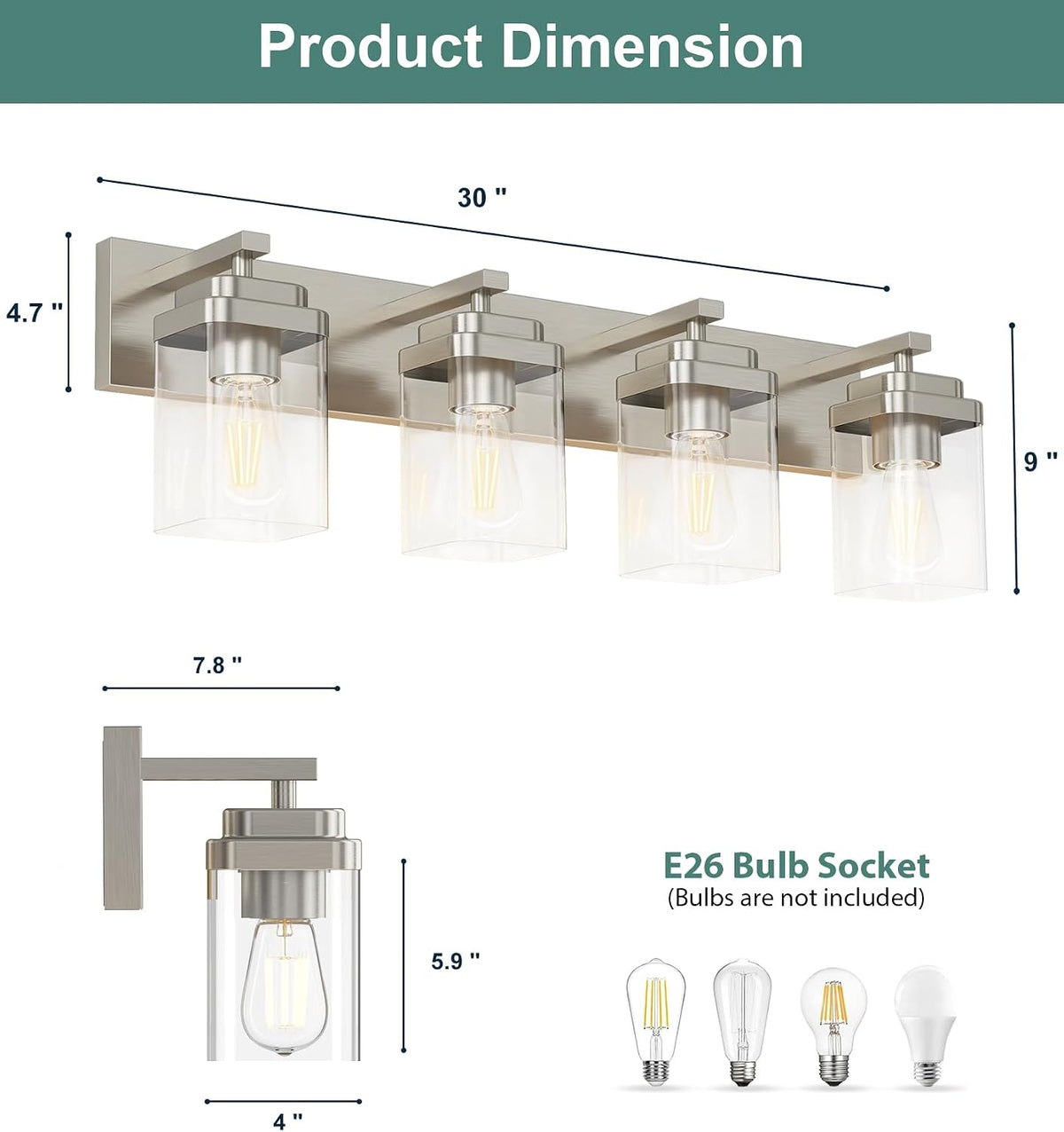 4‑Light Nickel Modern Bathroom Vanity Light