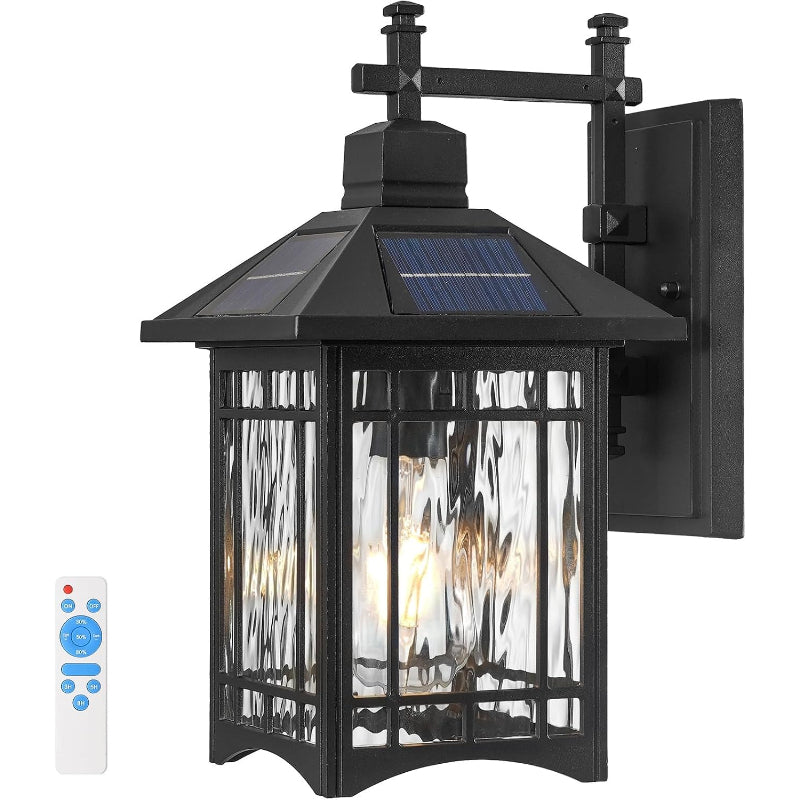 Black Water‑Pattern Glass Solar Outdoor Wall Sconce