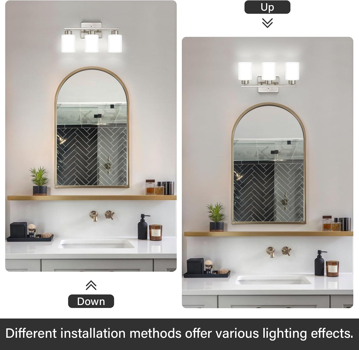 Brushed‑Nickel 3‑Light Frosted‑Glass Bathroom Vanity Light