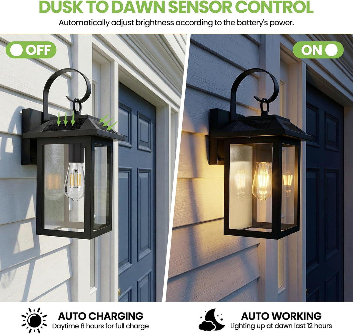 2‑Pack Motion Sensor Solar Outdoor Wall Sconces