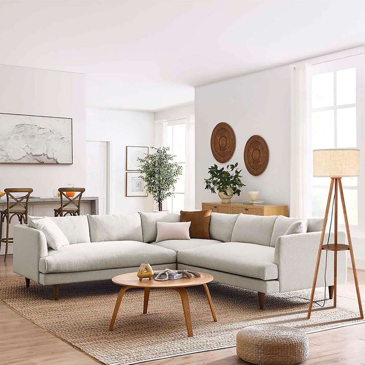 Farmhouse Wood Tripod Floor Lamp with Drum Shade