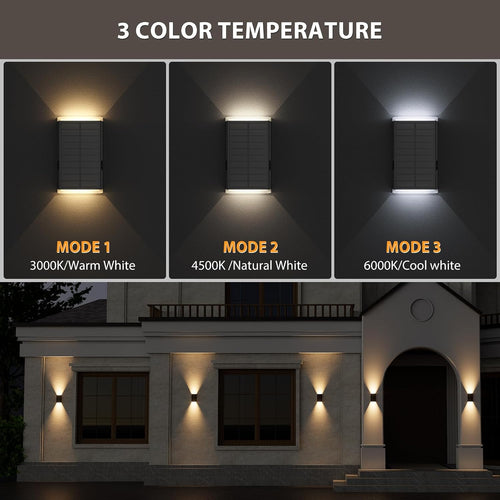 2‑Pack Up‑Down 3‑Color‑Mode Solar Outdoor Wall Sconces