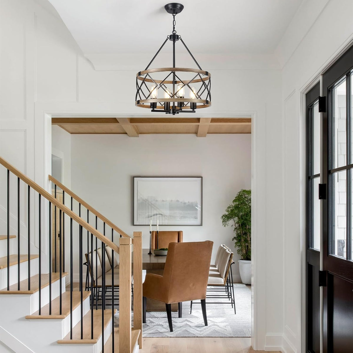 Black Farmhouse 4‑Light Metal Cage Chandelier
