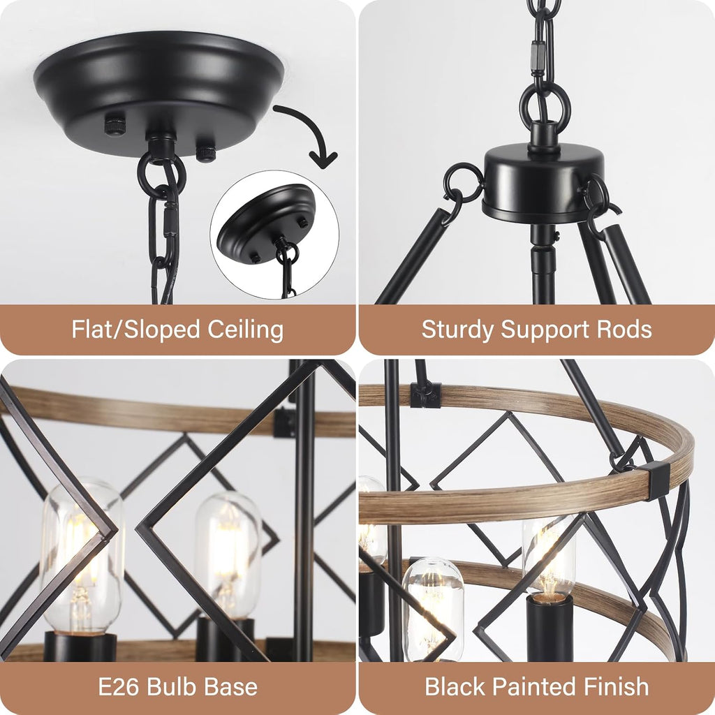 Black Farmhouse 4‑Light Metal Cage Chandelier