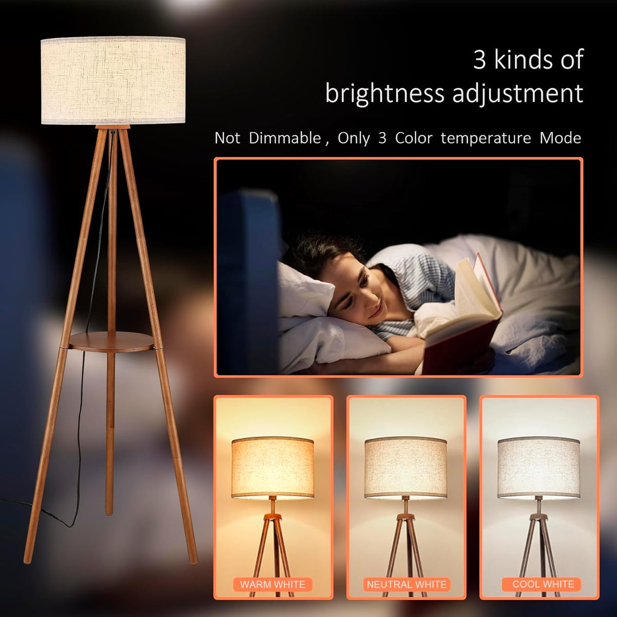 Farmhouse Wood Tripod Floor Lamp with Drum Shade