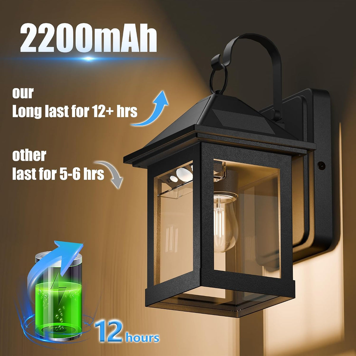2‑Pack 3‑Mode Motion Sensor Solar Outdoor Wall Sconces