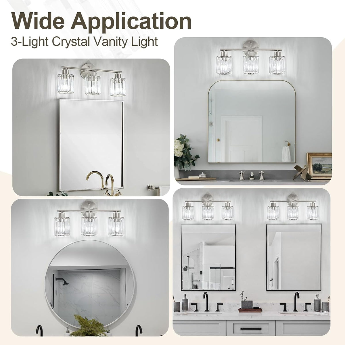 Brushed‑Nickel 3‑Light Crystal Bathroom Vanity Light