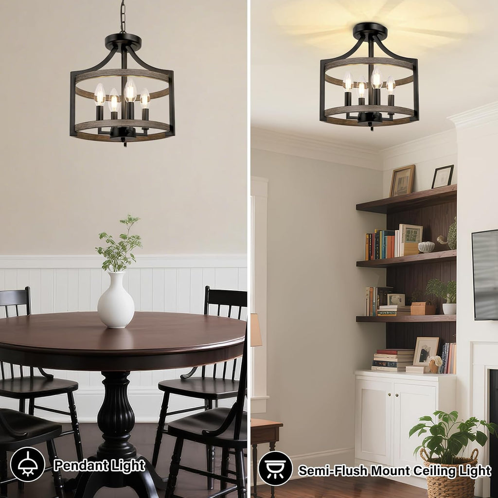 Farmhouse 4‑Light Convertible Rustic Chandelier
