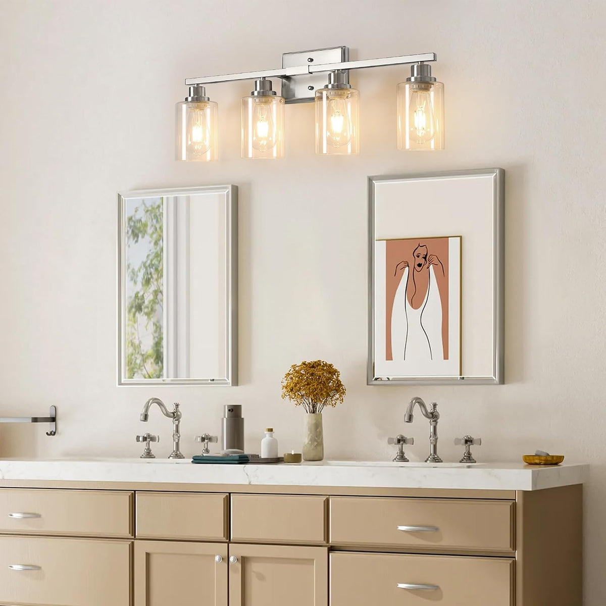 Brushed‑Nickel 4‑Light Bathroom Vanity Wall Sconce