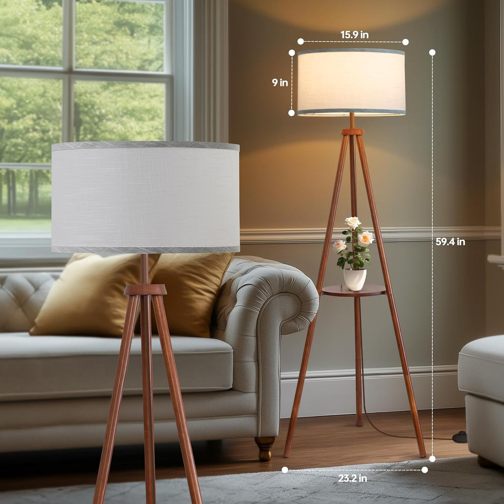 Walnut Modern Floor Lamp with Storage Shelf