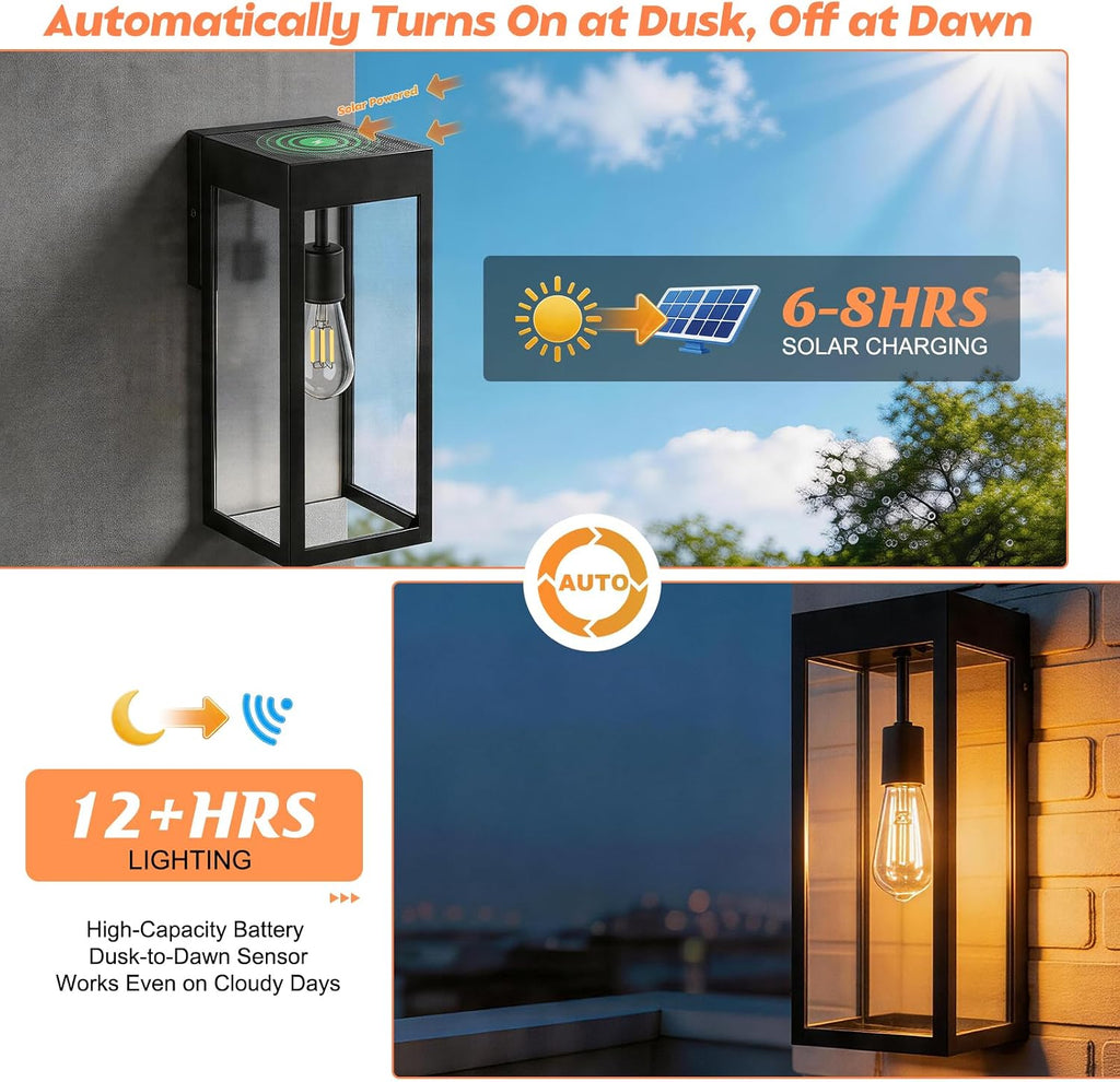 2‑Pack 15‑Inch Metal Solar Outdoor Wall Lantern Sconces