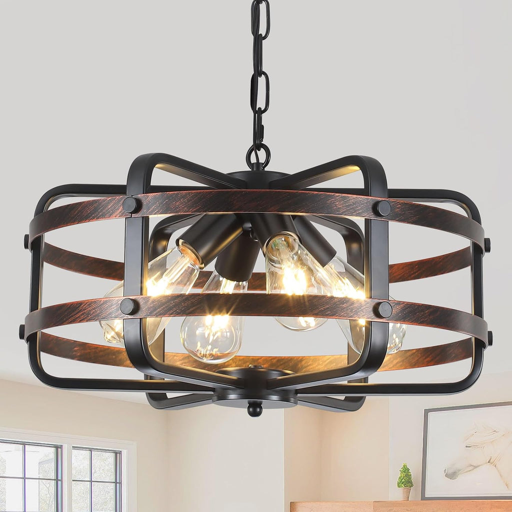 Farmhouse 4‑Light Black Lantern‑Cage Chandelier