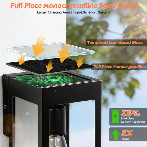 2‑Pack 15‑Inch Metal Solar Outdoor Wall Lantern Sconces