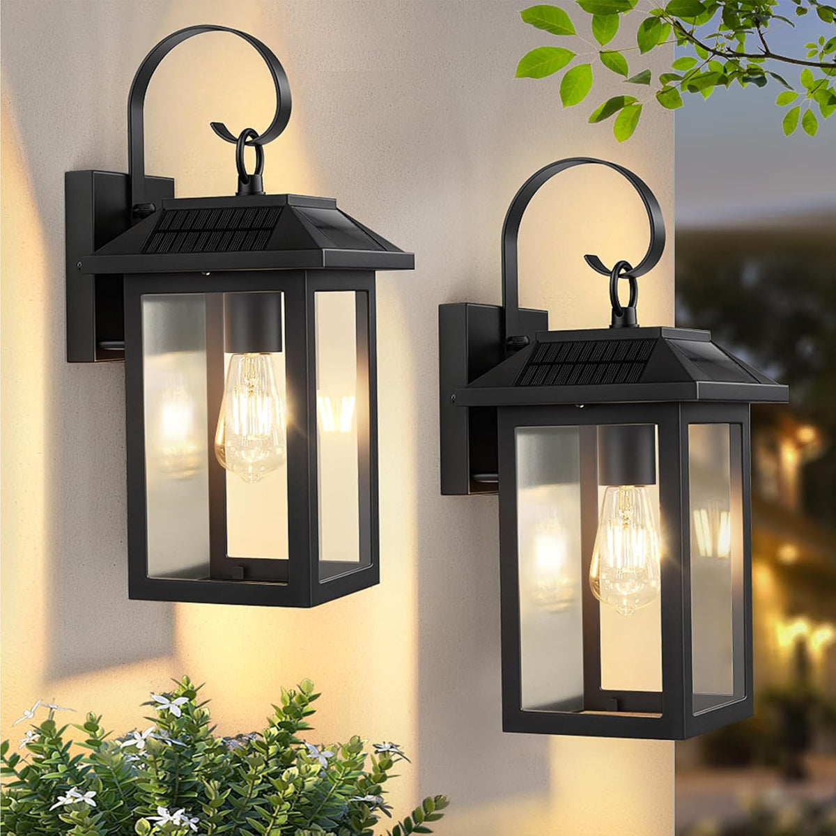 2‑Pack Motion Sensor Solar Outdoor Wall Sconces