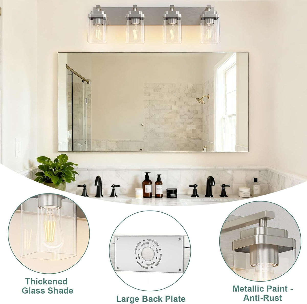 4‑Light Nickel Modern Bathroom Vanity Light