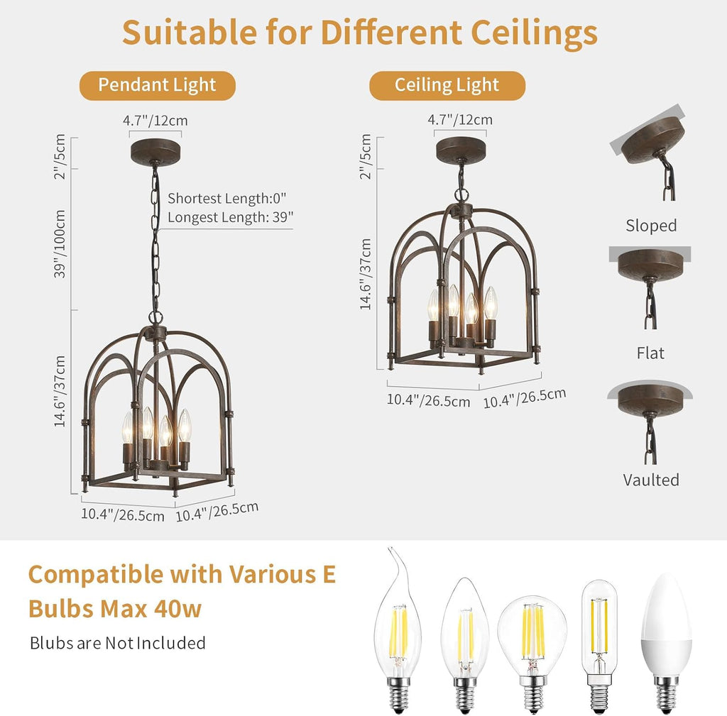 Farmhouse 4‑Light Lantern‑Cage Dining Chandelier
