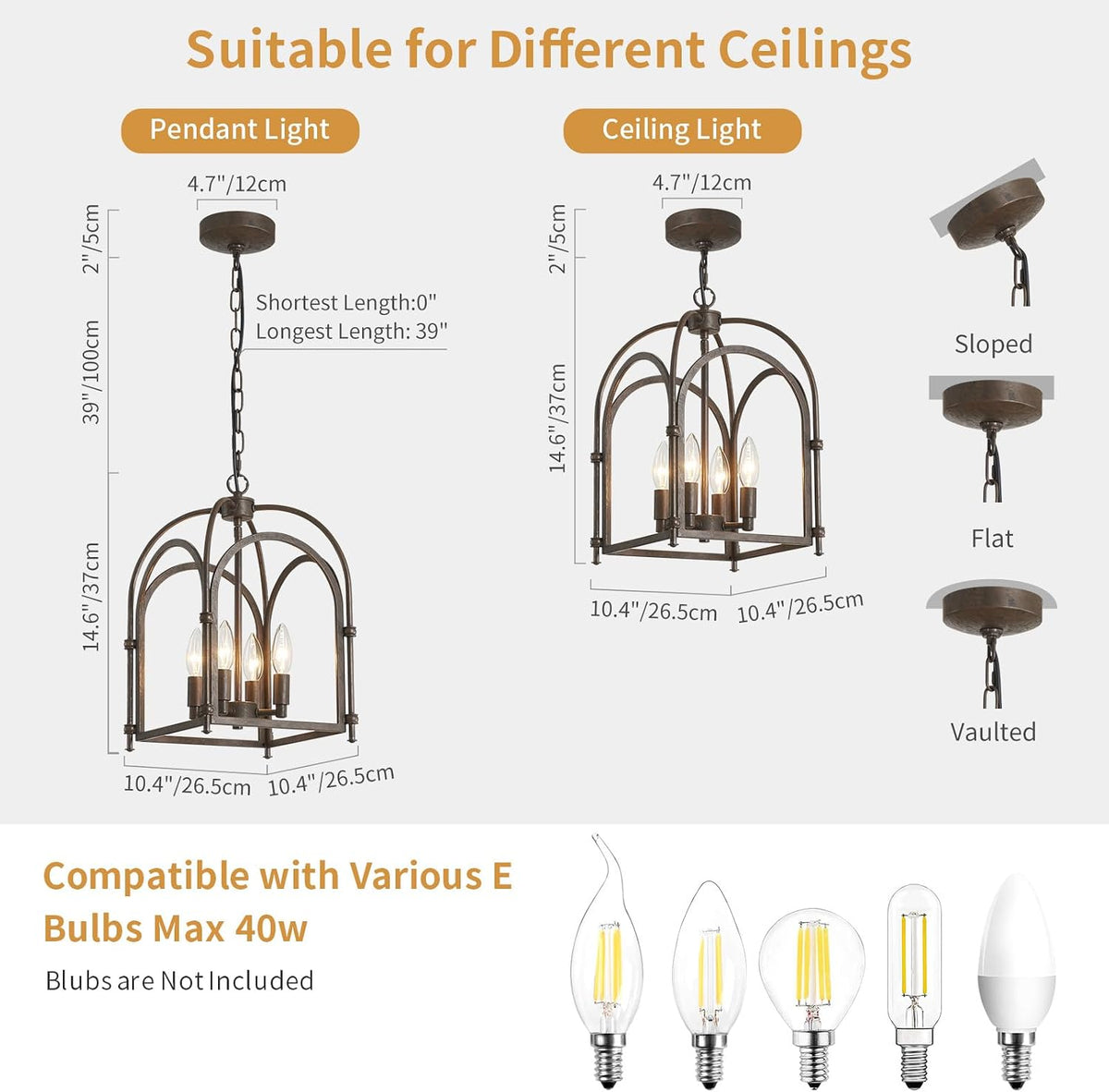 Farmhouse 4‑Light Lantern‑Cage Dining Chandelier