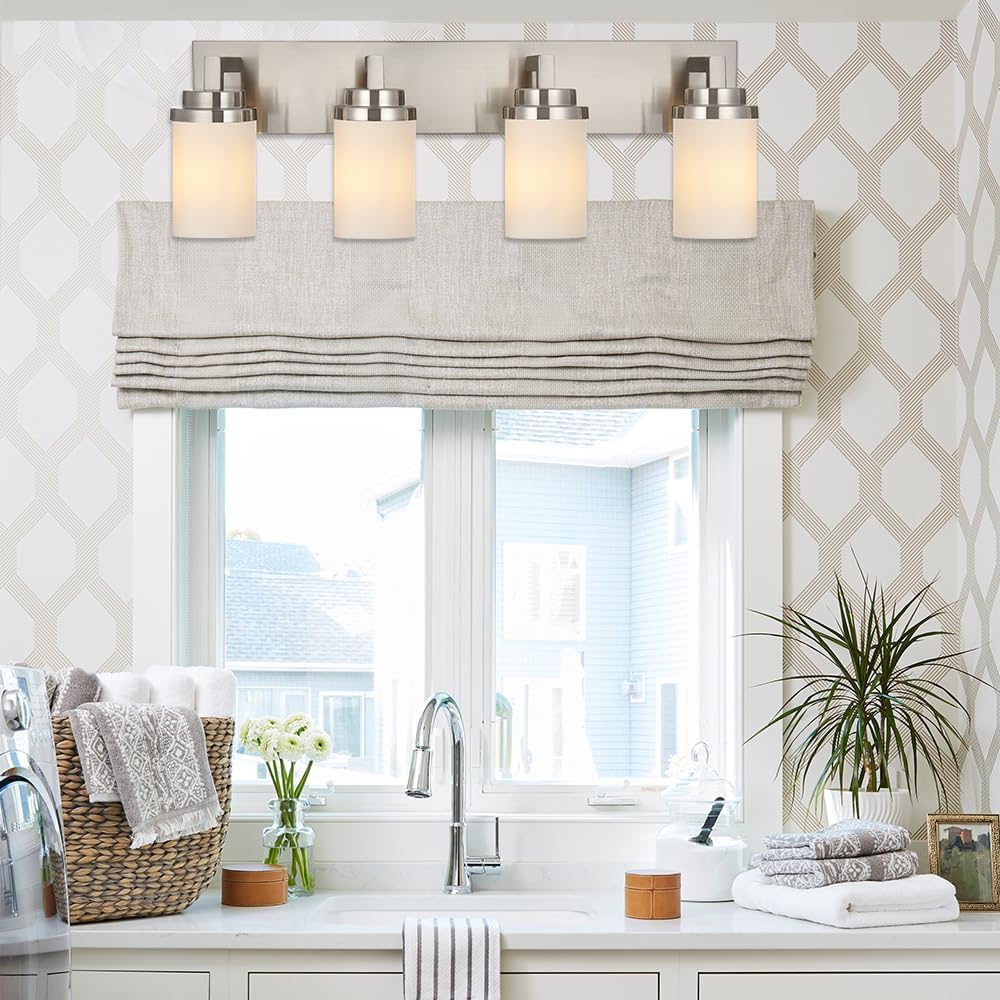Brushed‑Nickel 4‑Light Bathroom Vanity Wall Sconce
