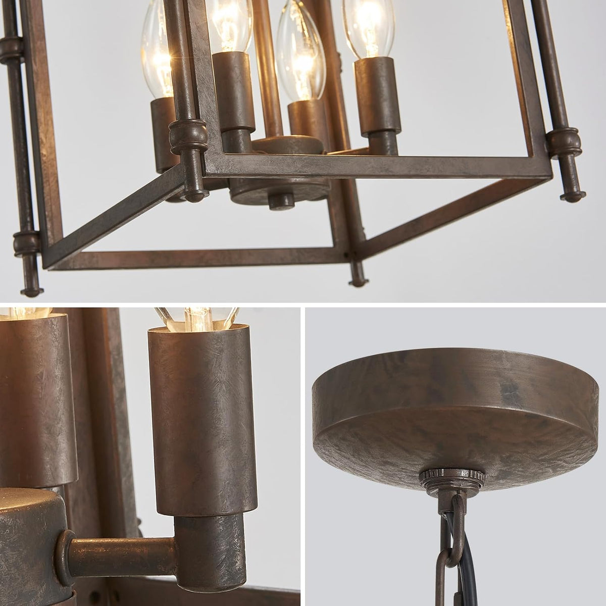 Farmhouse 4‑Light Lantern‑Cage Dining Chandelier