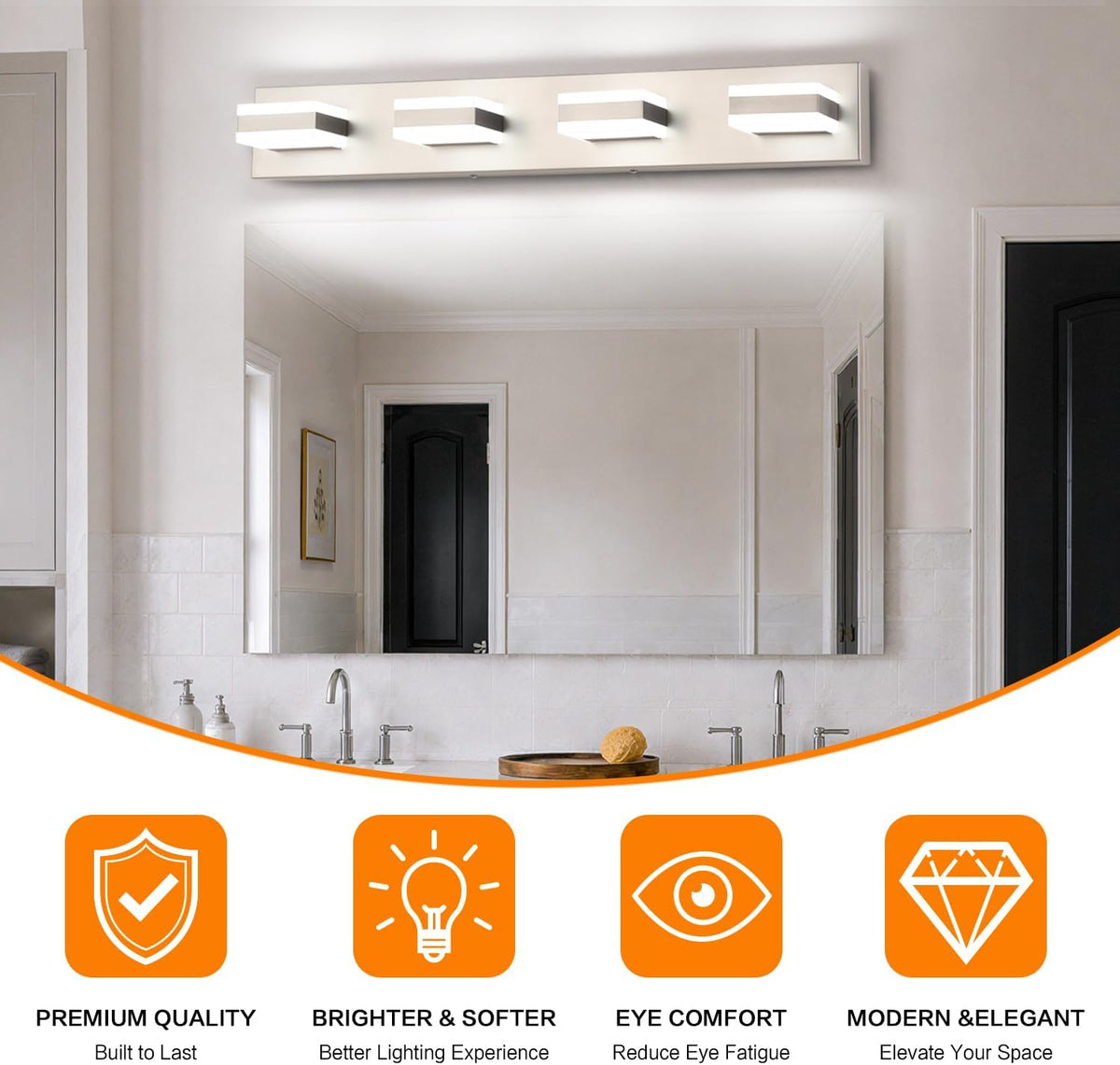 Brushed‑Nickel 4‑Light LED Bathroom Vanity Light