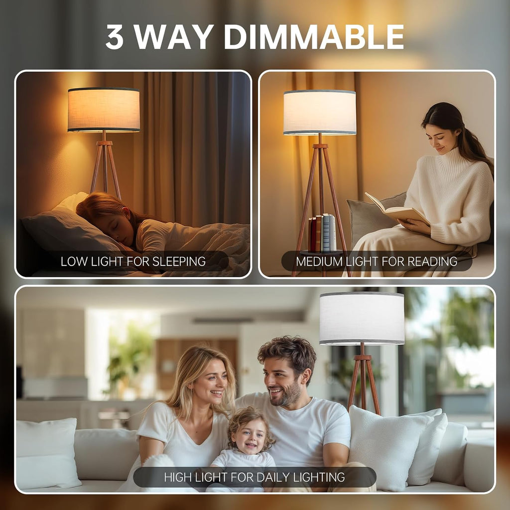 Walnut Modern Floor Lamp with Storage Shelf