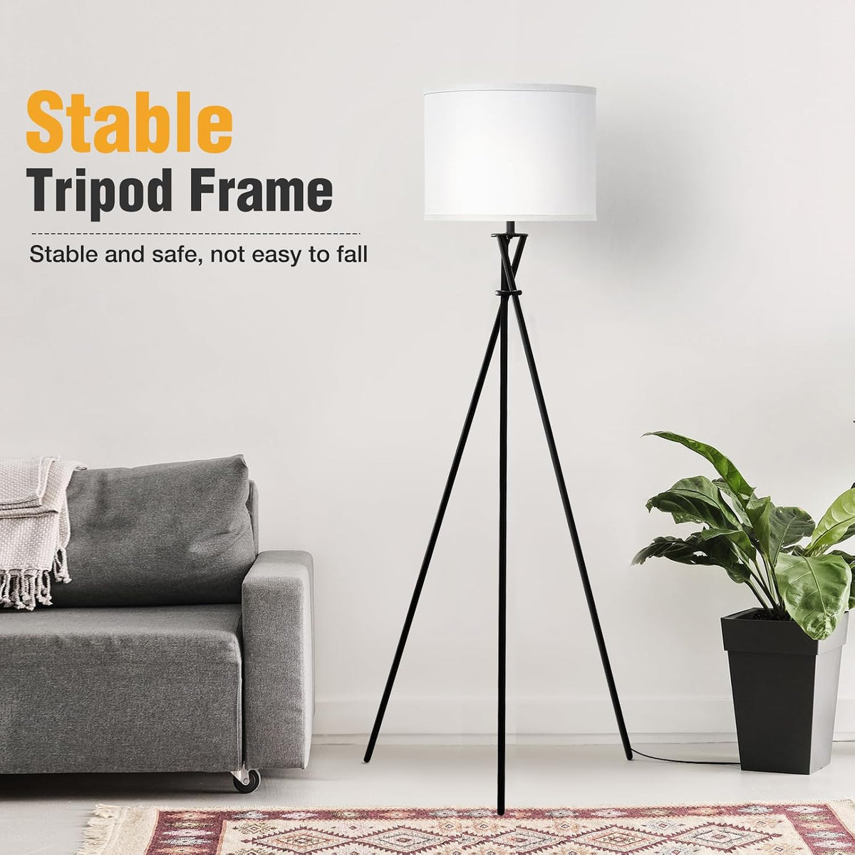 Black Tripod Modern Floor Lamp with White Shade