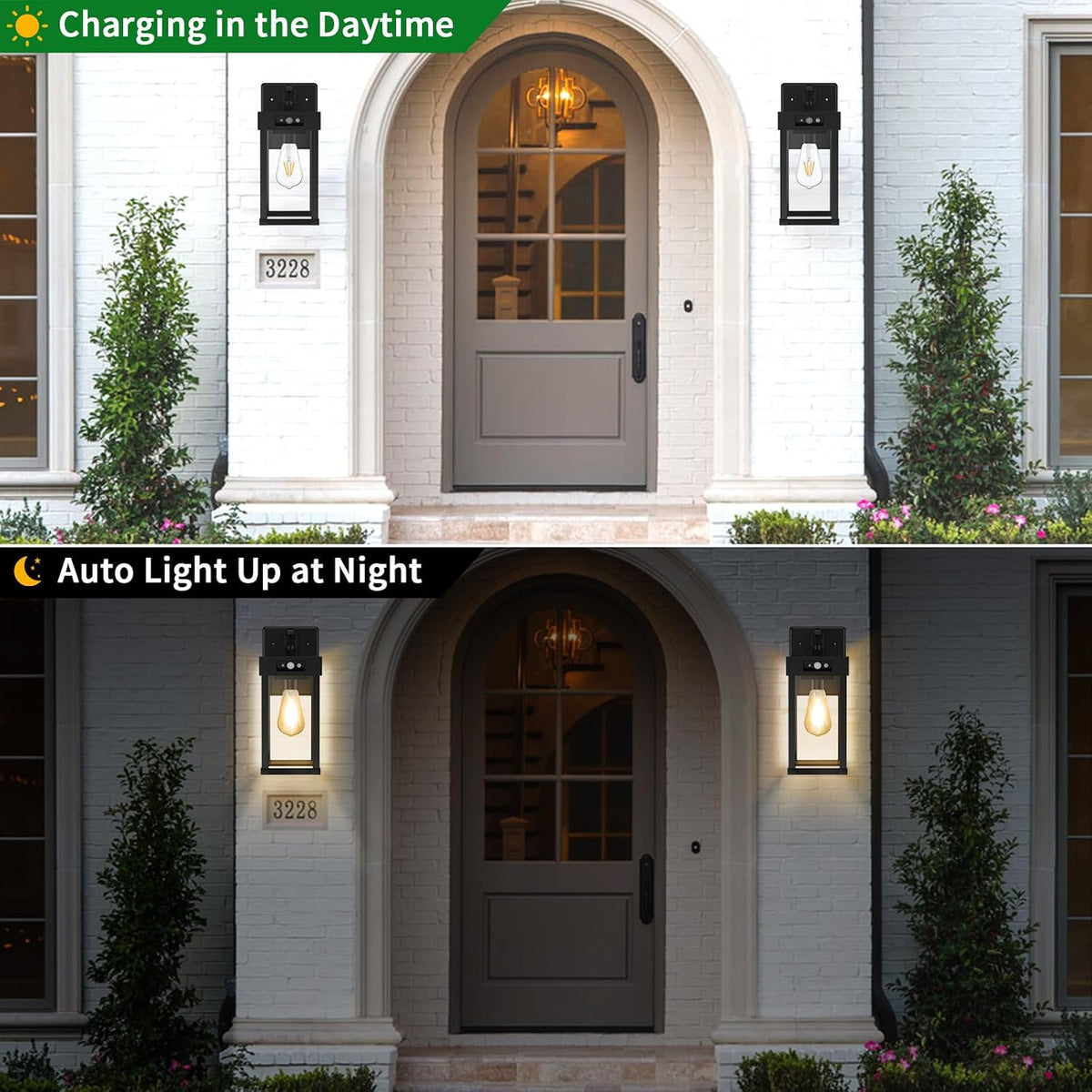 2‑Pack Large Motion‑Sensor Solar Outdoor Wall Sconces