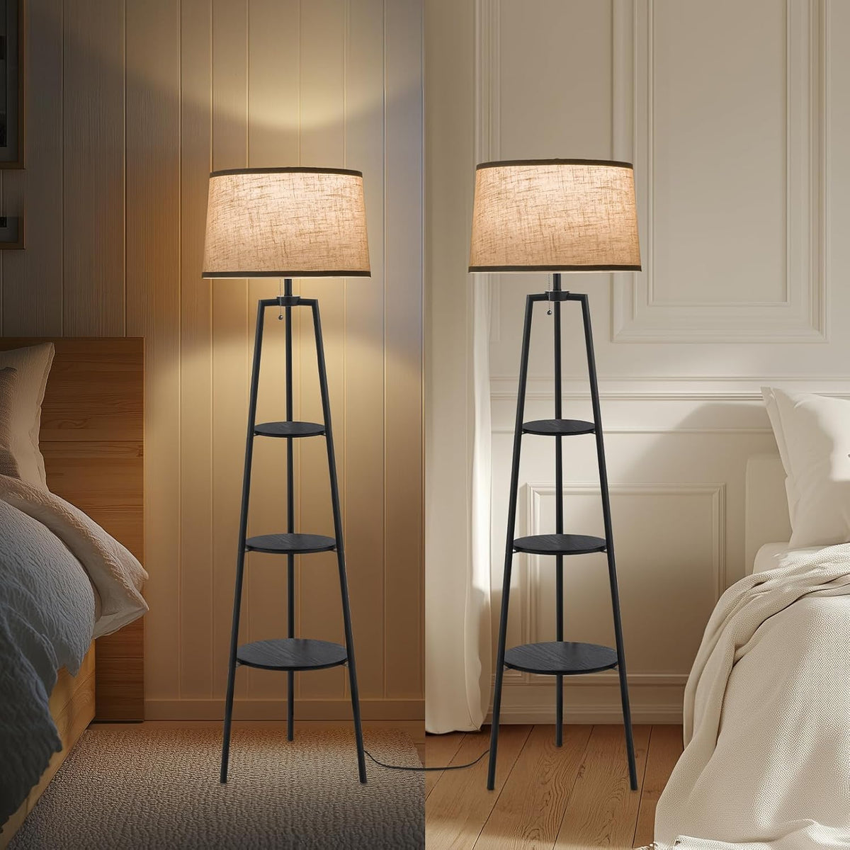 Black 3‑Tier Shelf Modern Floor Lamp