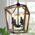Farmhouse 4‑Light Oak‑Wood Cage Pendant Chandelier