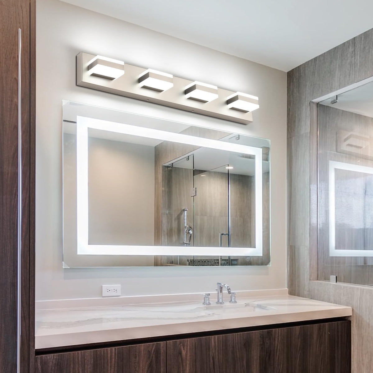Brushed‑Nickel 4‑Light LED Bathroom Vanity Light