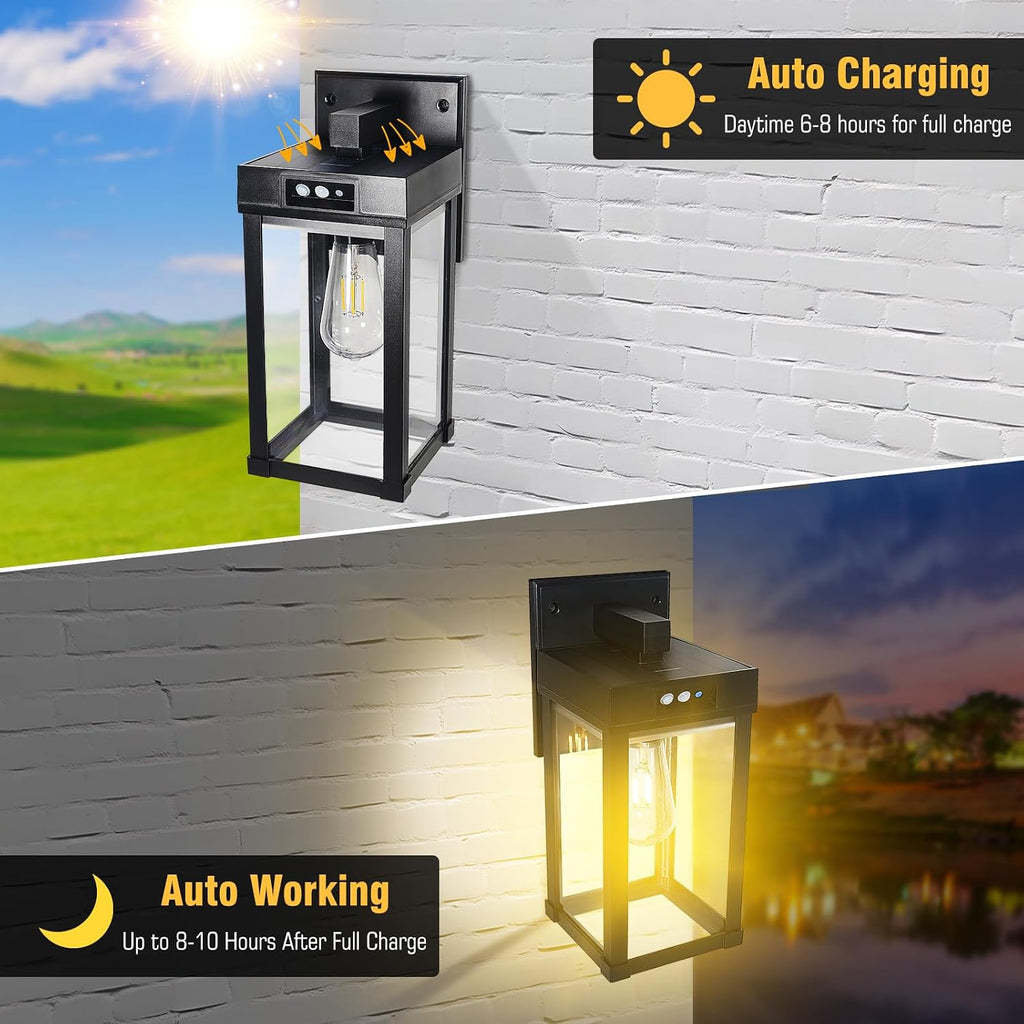 2‑Pack 3‑Mode Motion Sensor Solar Outdoor Wall Sconce Lantern