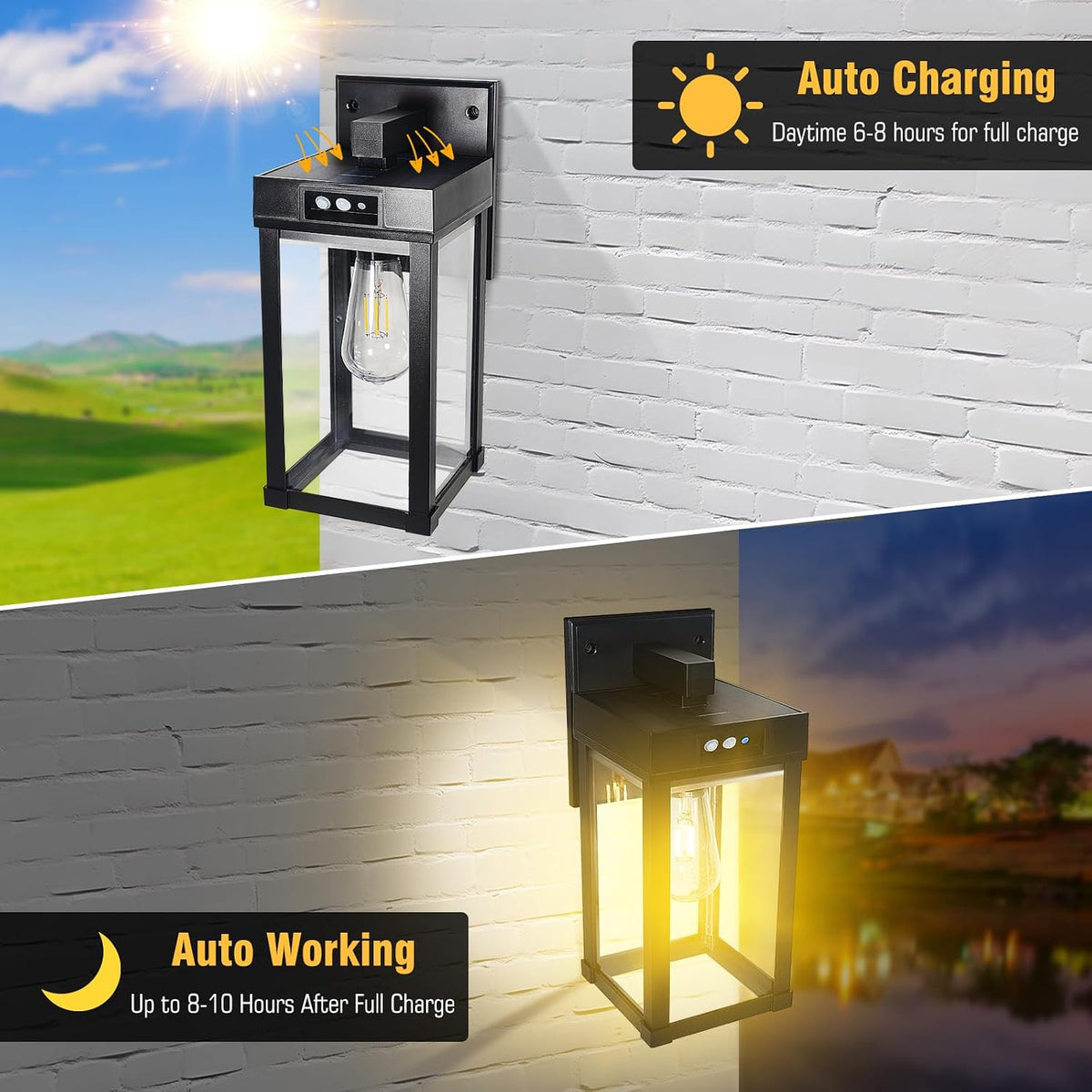 2‑Pack 3‑Mode Motion Sensor Solar Outdoor Wall Sconce Lantern