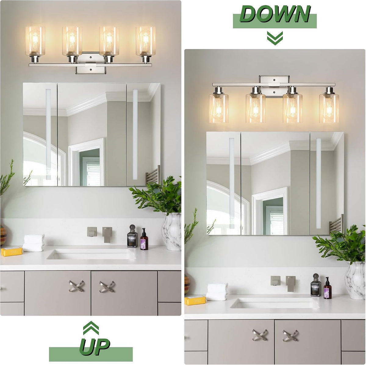 Brushed‑Nickel 4‑Light Bathroom Vanity Wall Sconce