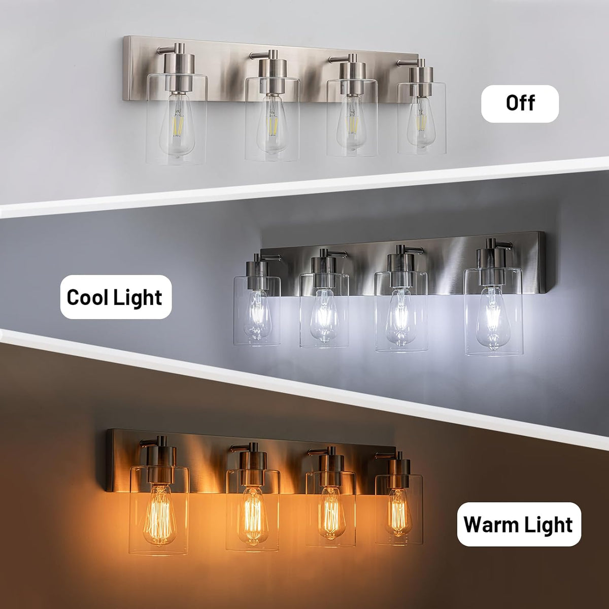 Brushed‑Nickel 4‑Light Bathroom Vanity Light with Clear Glass