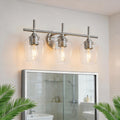 Brushed‑Nickel 3‑Light Clear‑Glass Bathroom Vanity Light