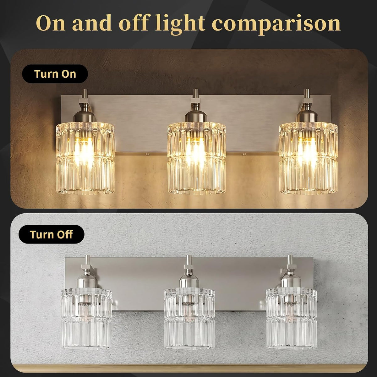 Brushed‑Nickel 3‑Light Glass Bathroom Vanity Light