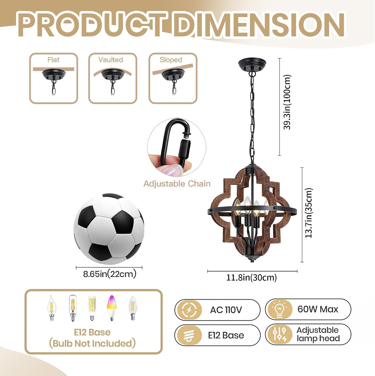 Farmhouse 4‑Light Wood‑Metal Cage Chandelier